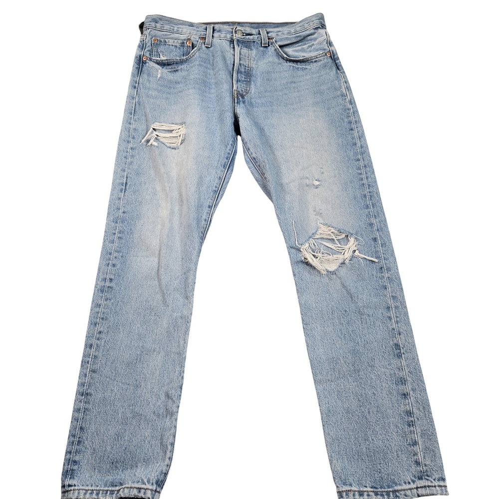 Levi's 501 Light Blue Ripped Skinny Jeans Tag W31 L30 Actual Size W34 L28